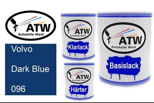 Volvo, Dark Blue, 096: 1L Lackdose + 1L Klarlack + 500ml Härter - Set, von ATW Autoteile West.
